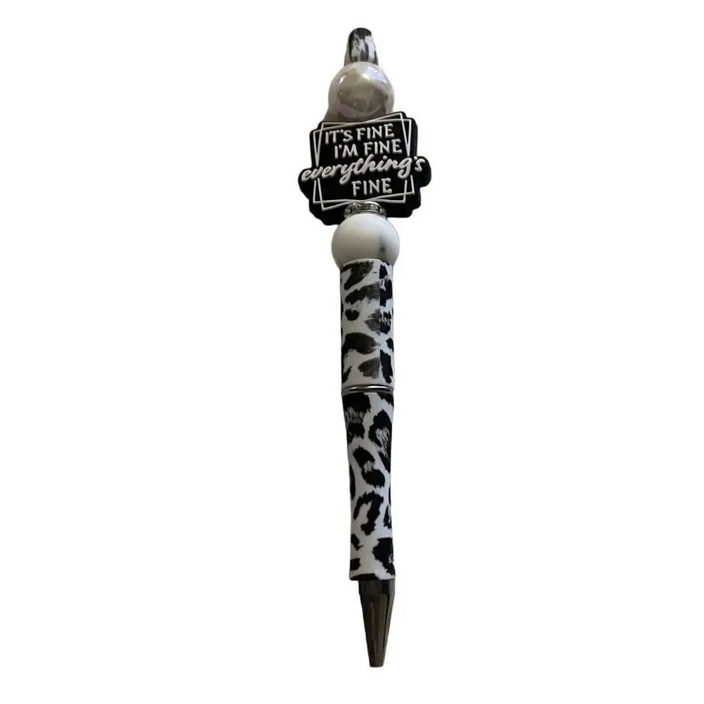 It’s fine, I’m fine, everything’s fine beaded pen handmade black leopard cheetah
